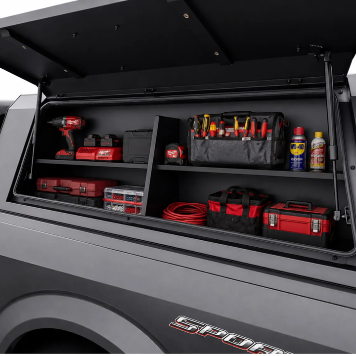 Bed Cap Side Storage Box with Built-In Shelf Divider | Full Sized Trucks | LAX